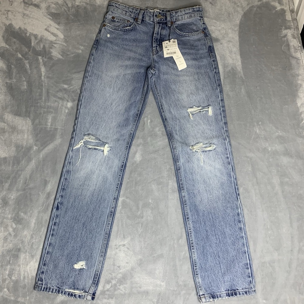 Zara Women 4 Mid Rise Full Length Button Fly Straight Leg Jeans